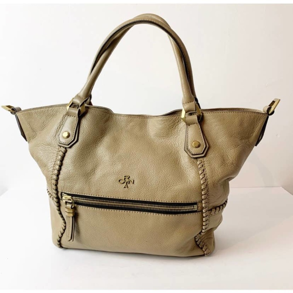 ROYNA Logo 2 Zipper Tote Handbag Leather Brown OS